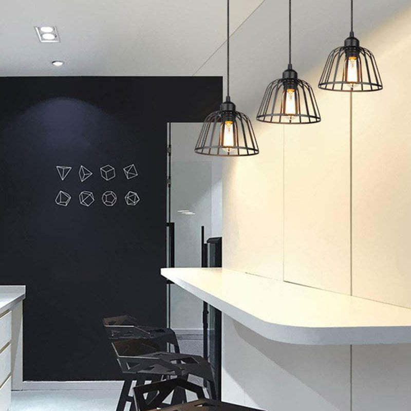 1/3-Light Black Iron Cage LED Industrial Retro Chandelier