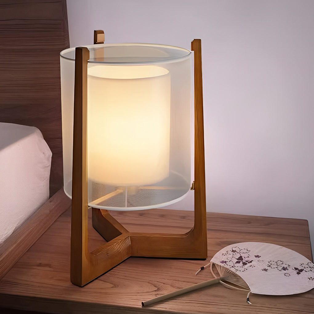 Rustic Japanese-style Wood Standing and Double Shaded LED Floor Lamp-Lighom