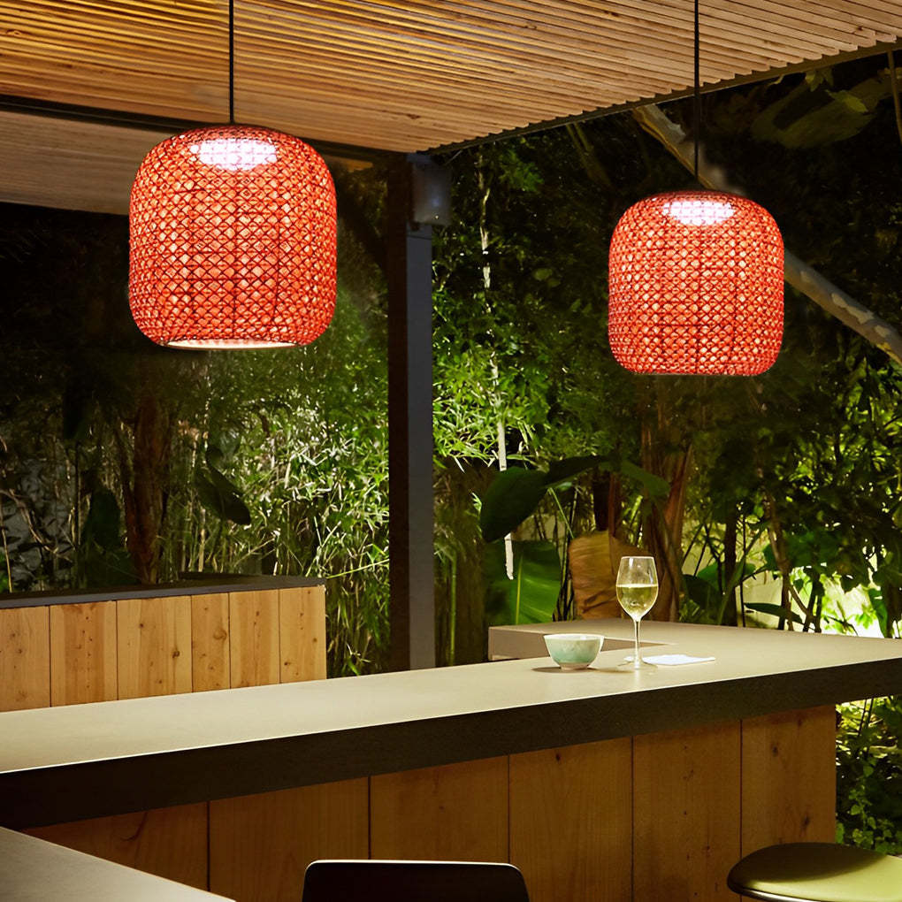 Waterproof Classic Rattan Lanterns LED Red Modern Outdoor Chandelier-Lighom