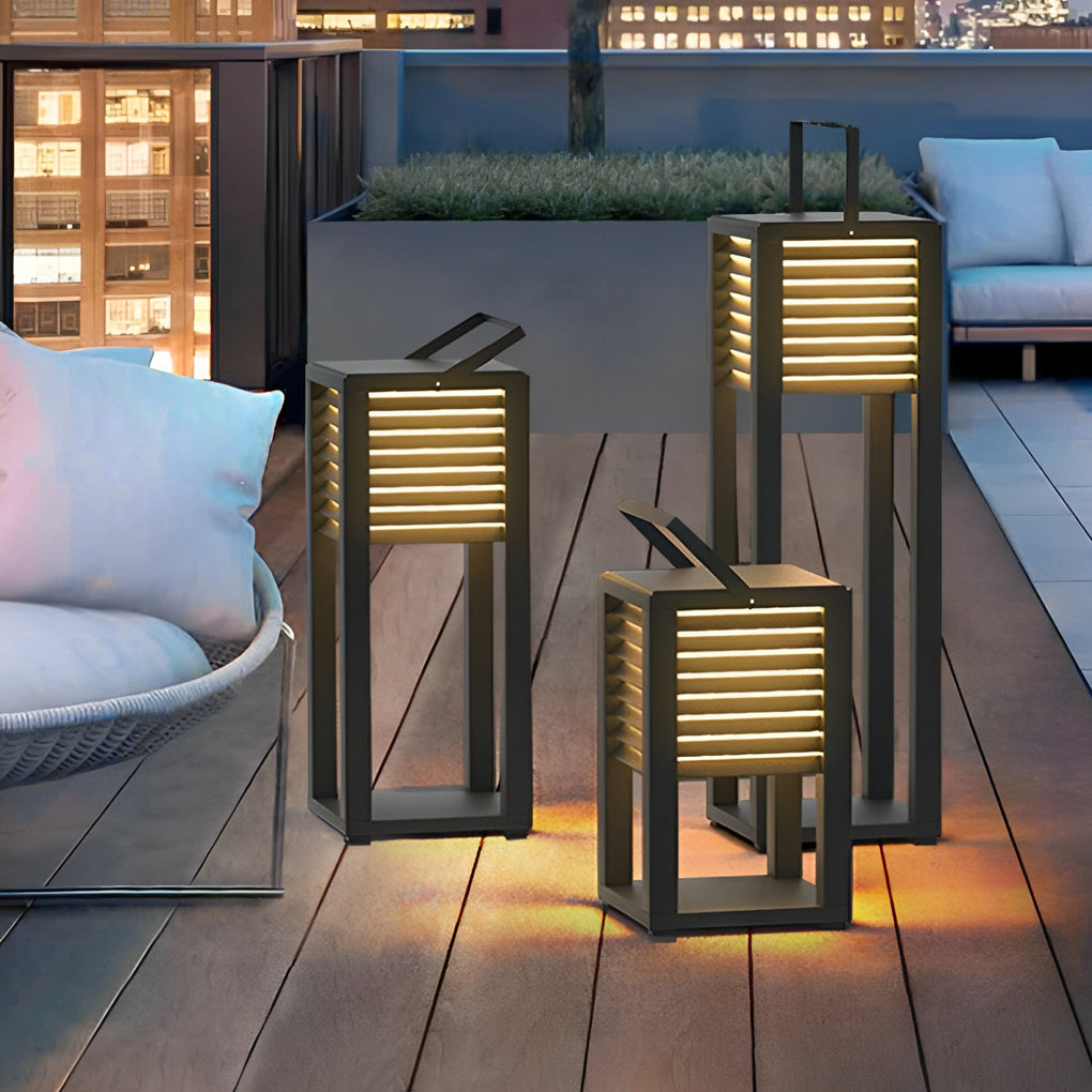 Modern lawn square black synthetic outdoor lanterns & lamps, Lighom — 16.3" / Hardwired