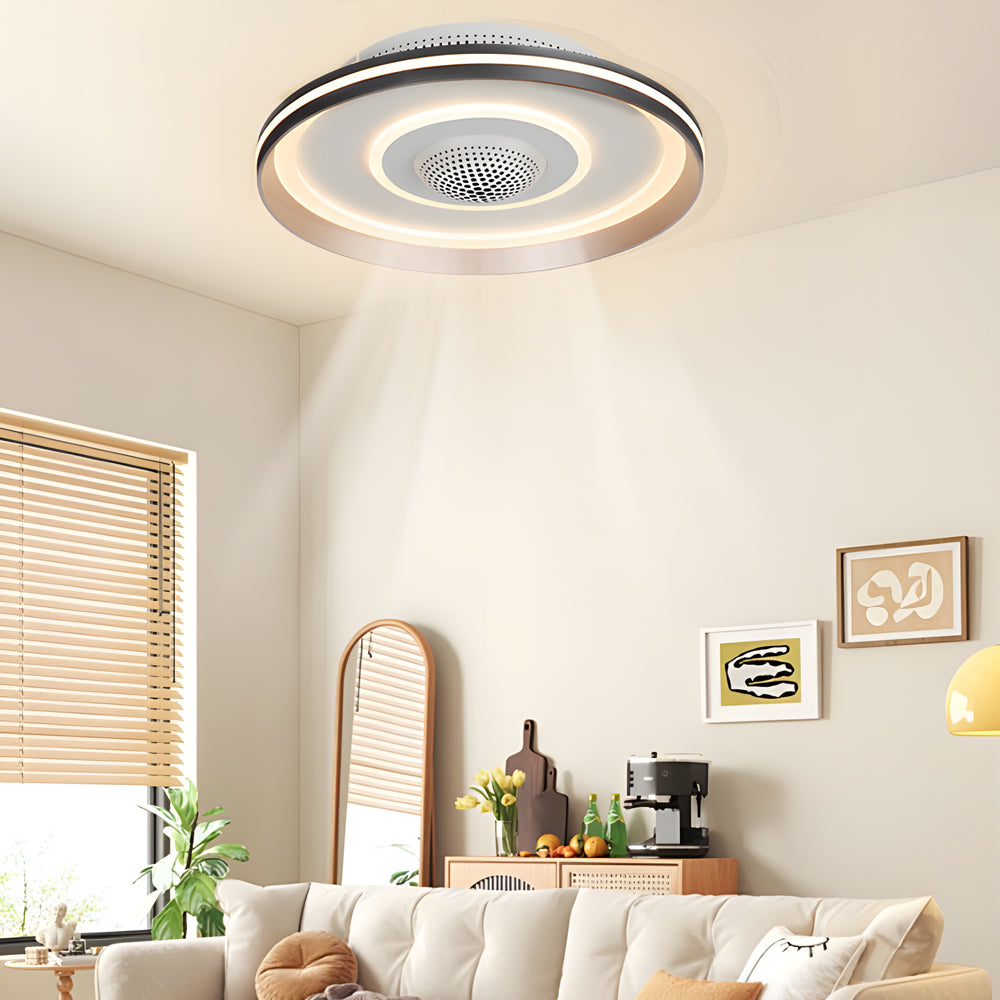 Nordic Round Circles LED Invisible Flush Mount Ceiling Fan Light-Lighom