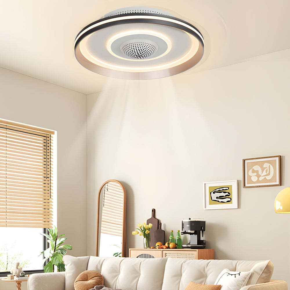Nordic Round Circles LED Invisible Flush Mount Ceiling Fan Light-Lighom