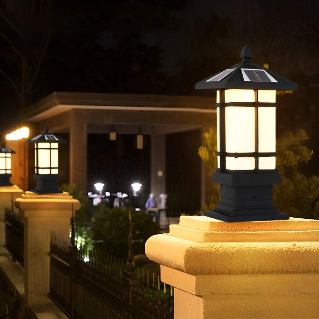 Dimmable Black Vintage Solar Fence Post Light