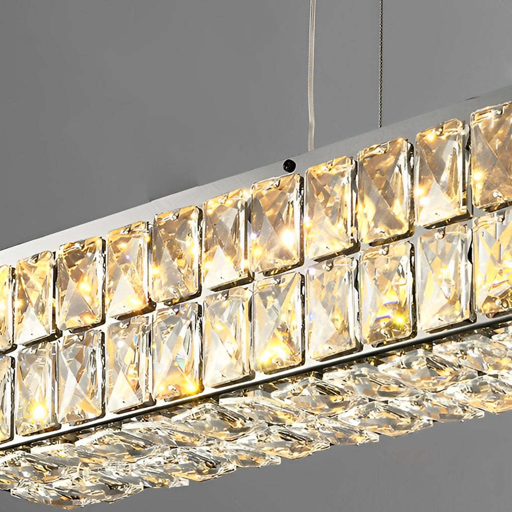 Long Rectangular Dimmable Modern Crystal Chandelier