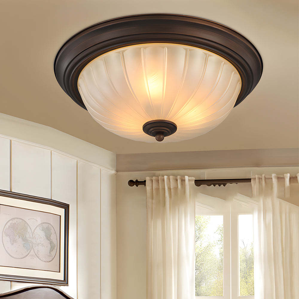 Round Glass Iron American Bedroom Ceiling Light