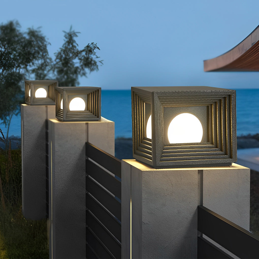 Modern square fence black outdoor post lights — 7.9" W x 7.9" D x 6.3" H / Hardwired