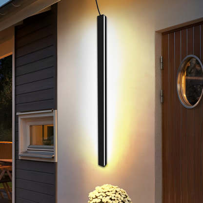 Minimalist Long Strip LED Waterproof Black Modern Solar Wall Sconce Lighting-Lighom