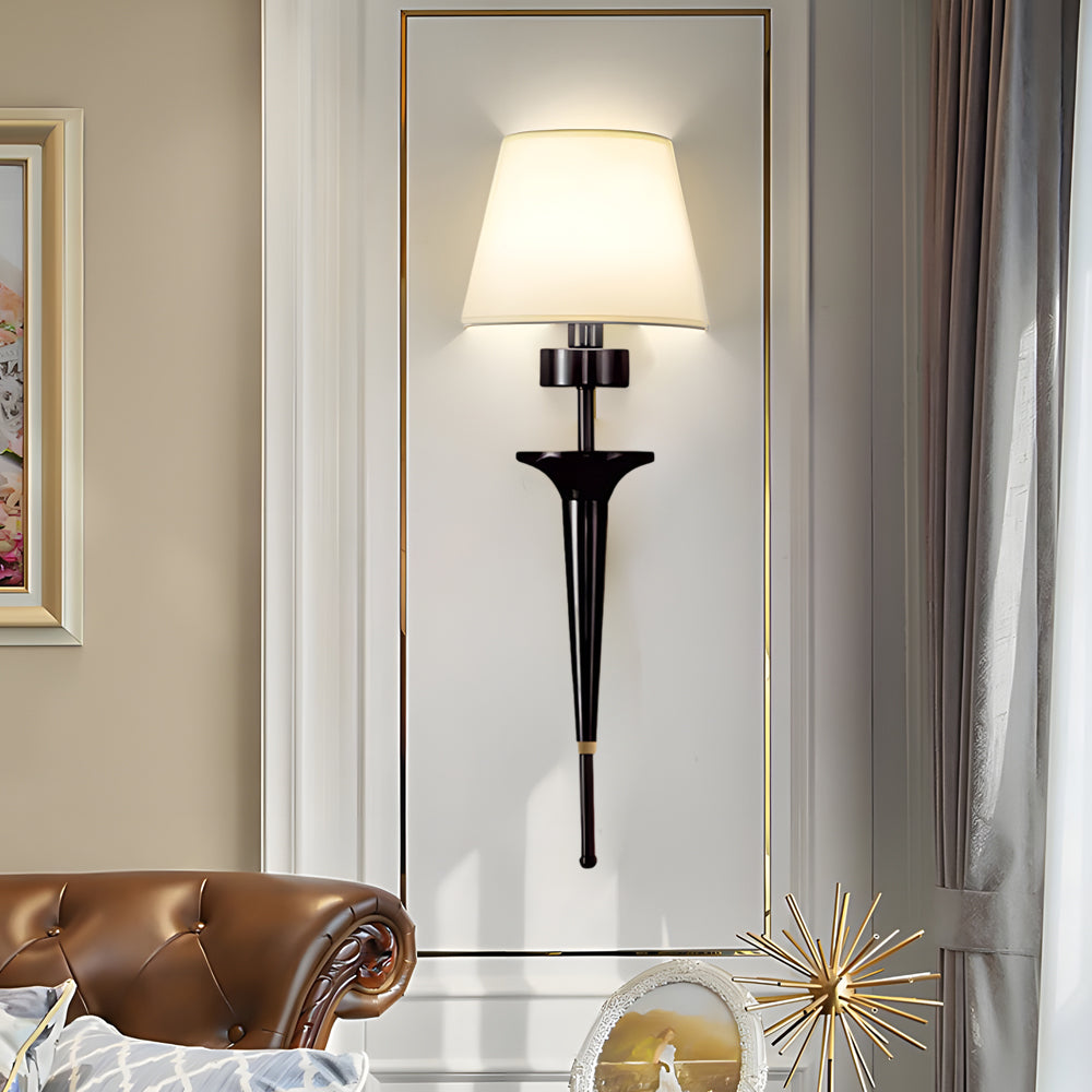 25.98-In H. Gold/Black Copper 1-Light American Wall Sconce with Fabric Shade-Lighom