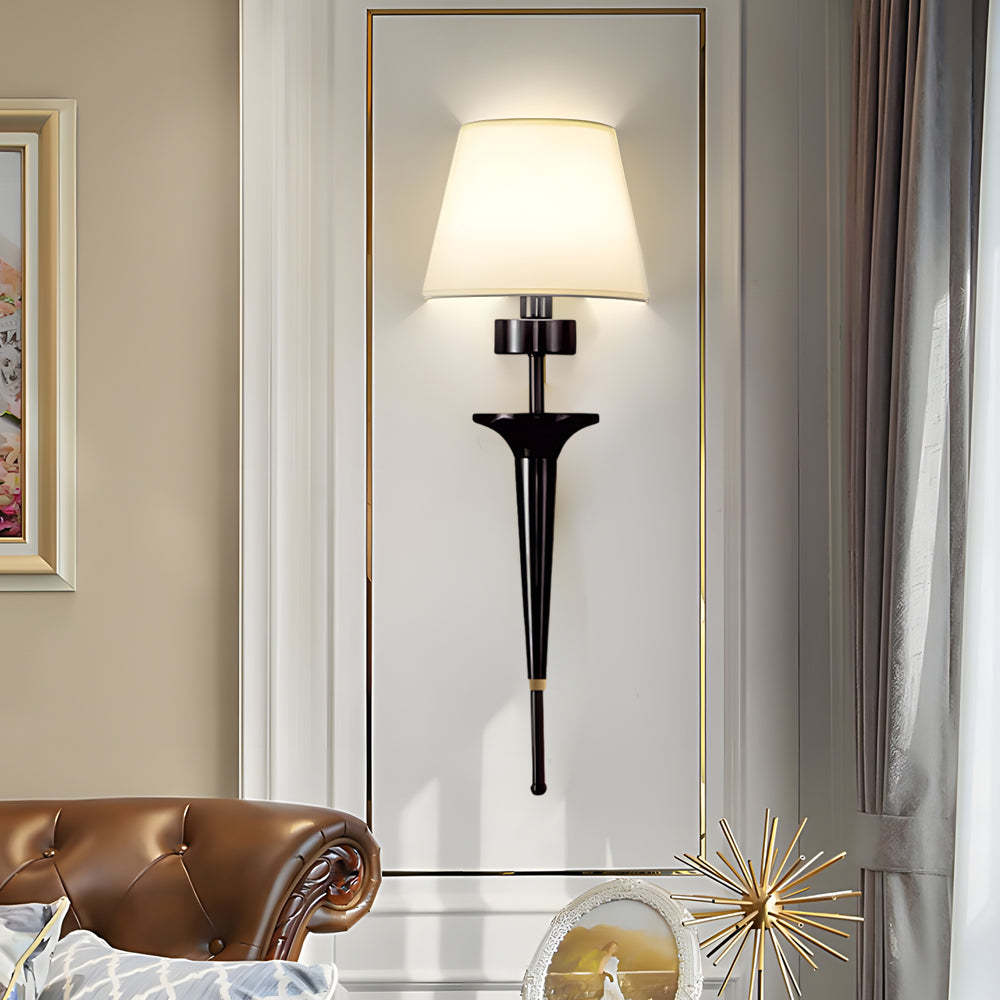 25.98-In H. Gold/Black Copper 1-Light American Wall Sconce with Fabric Shade-Lighom