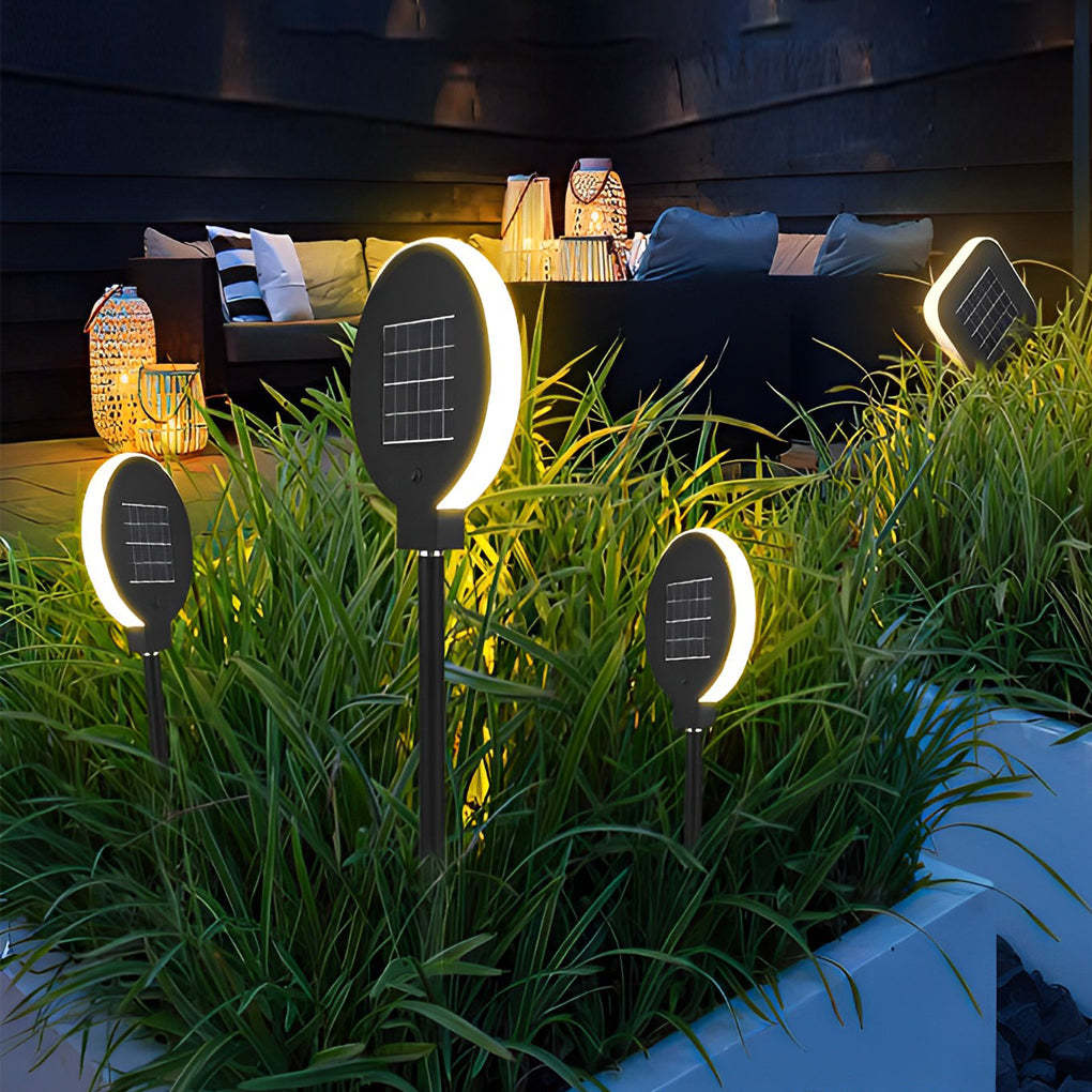 Circular Geometric Black LED Modern Solar Lawn Light