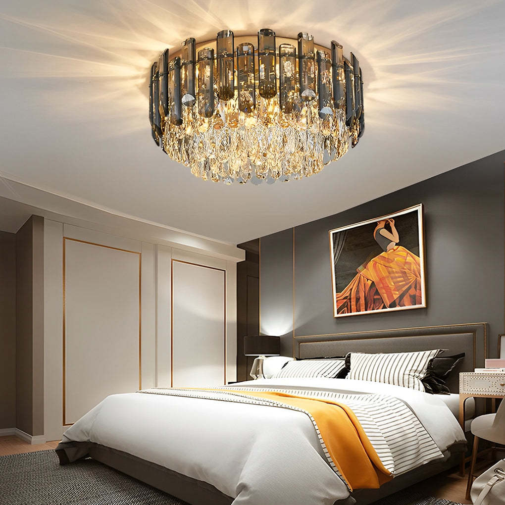 Modern round flush mount lighting in metal — 10" H x 24" Dia