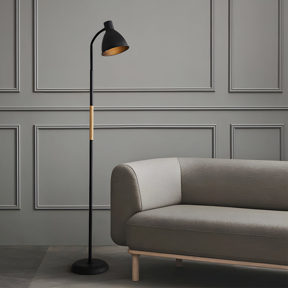 59" Wood Metal Arc LED Task Floor Lamp