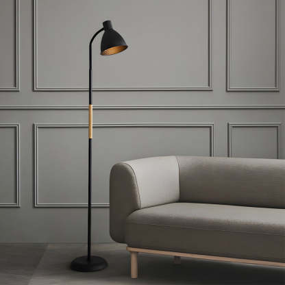 59" Wood Metal Arc LED Task Floor Lamp
