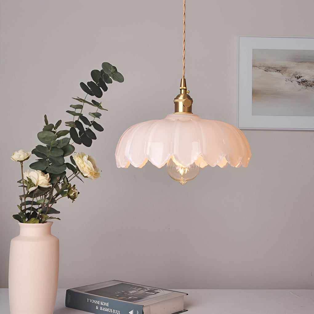 Retro Flower Glass Brass Nordic Kitchen Pendant