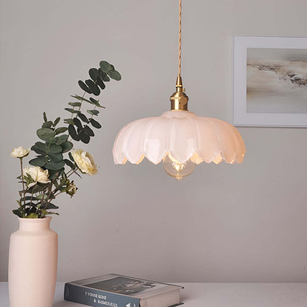 Retro Flower Glass Brass Nordic Kitchen Pendant