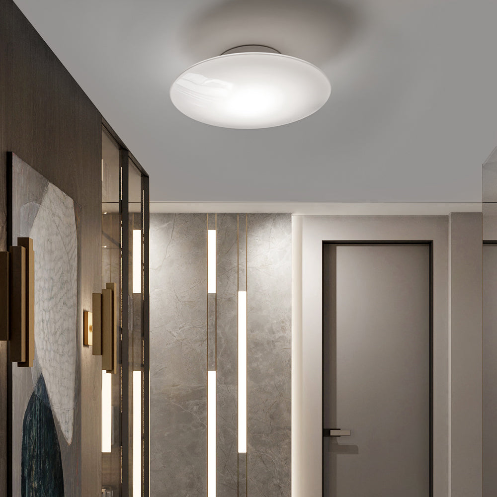 Minimalist white semi-flush mount light in metal — 3.9" H x 13.8" Dia