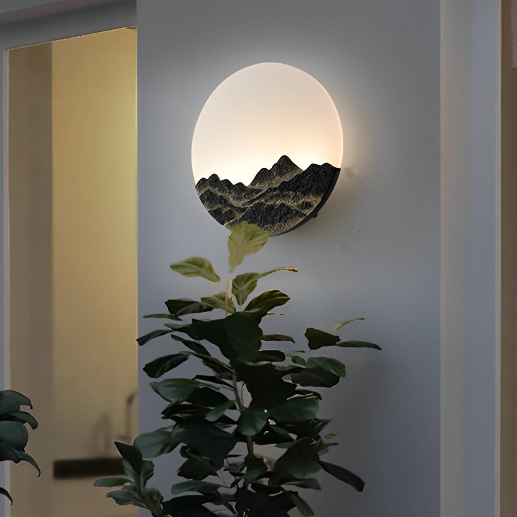 Round Creative Mountain Scenery LED Waterproof Modern Outdoor Wall Lamp-Lighom