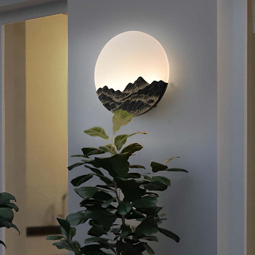 Round Creative Mountain Scenery LED Waterproof Modern Outdoor Wall Lamp-Lighom