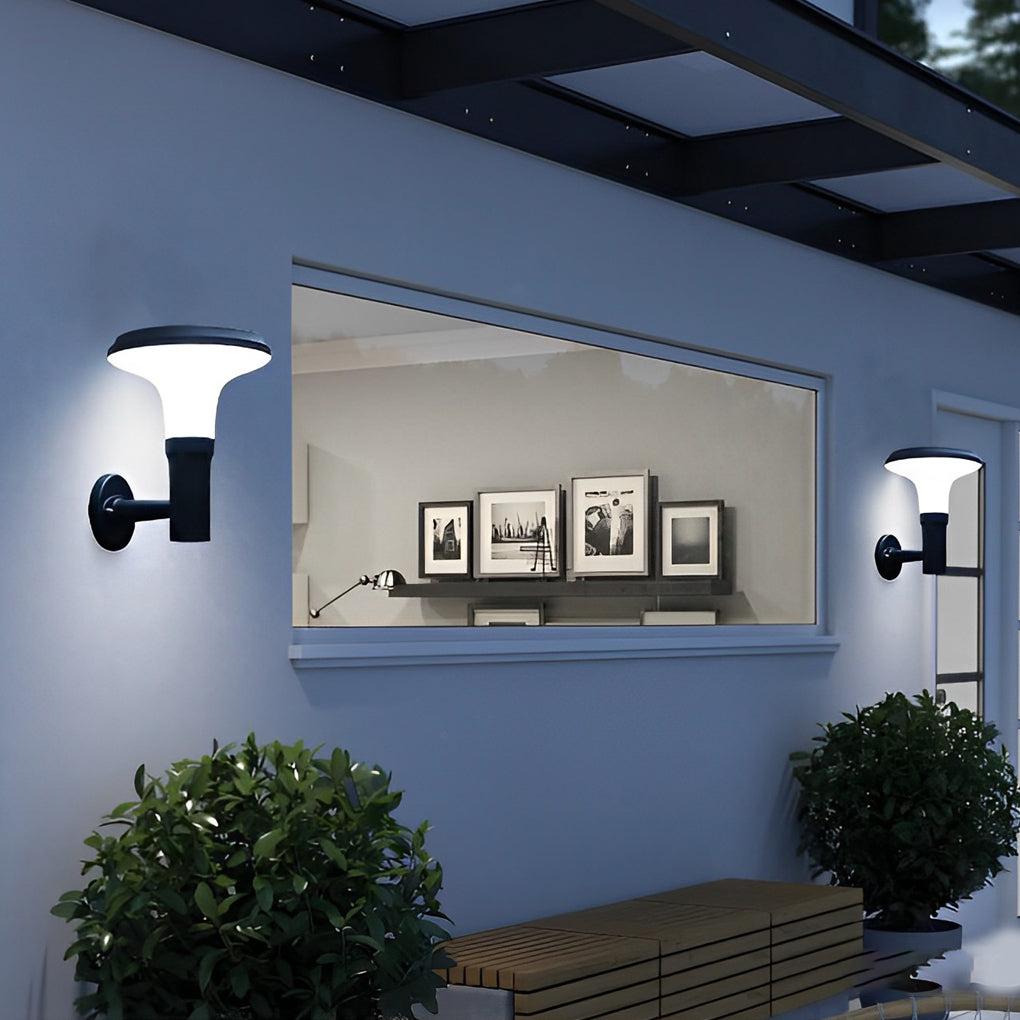 Modern flower round black outdoor wall lighting, Lighom — Cool White (6000K) / Solar / Set of 2