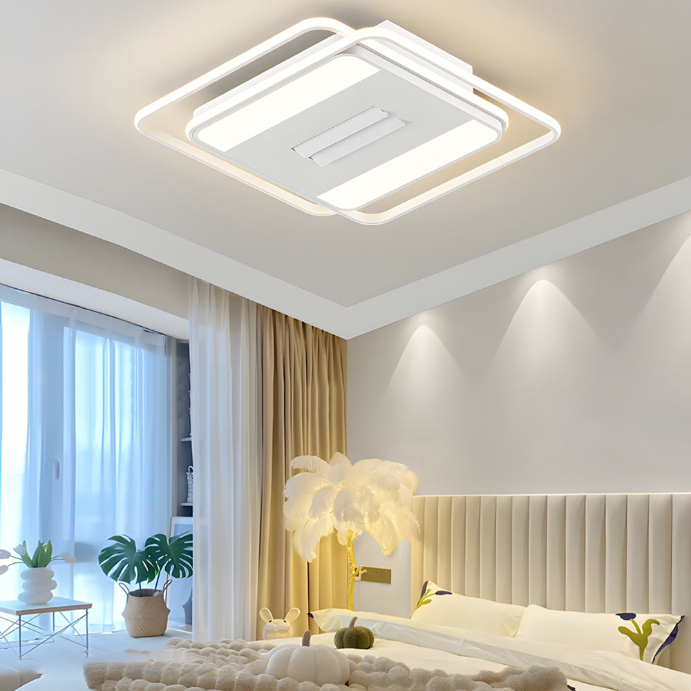 Square Round Stepless Dimming LED Mute White Modern Bladeless Ceiling Fans-Lighom