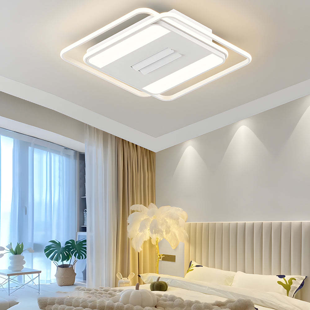 Square Round Stepless Dimming LED Mute White Modern Bladeless Ceiling Fans-Lighom