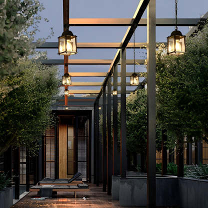 Small Square Waterproof Glass Black Modern Outdoor Pendant Lights-Lighom