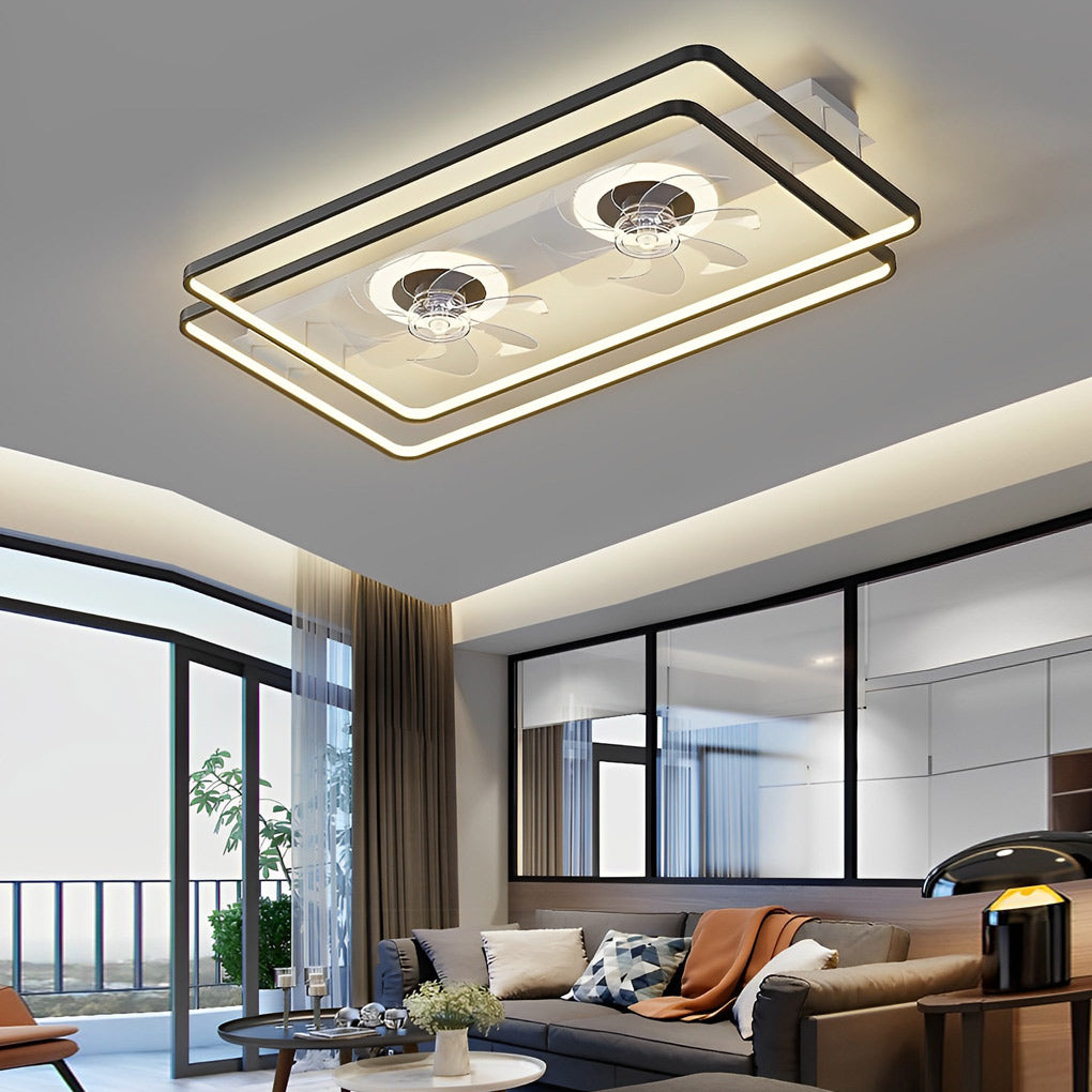 Creative Rectangular 3 Step Dimming Nordic Bladeless Ceiling Fan Lamp with 2 Fans-Lighom