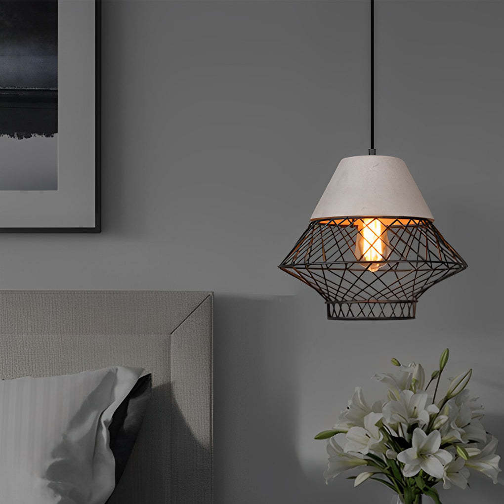 Cement Iron Cage Retro Industrial Kitchen Island Pendant