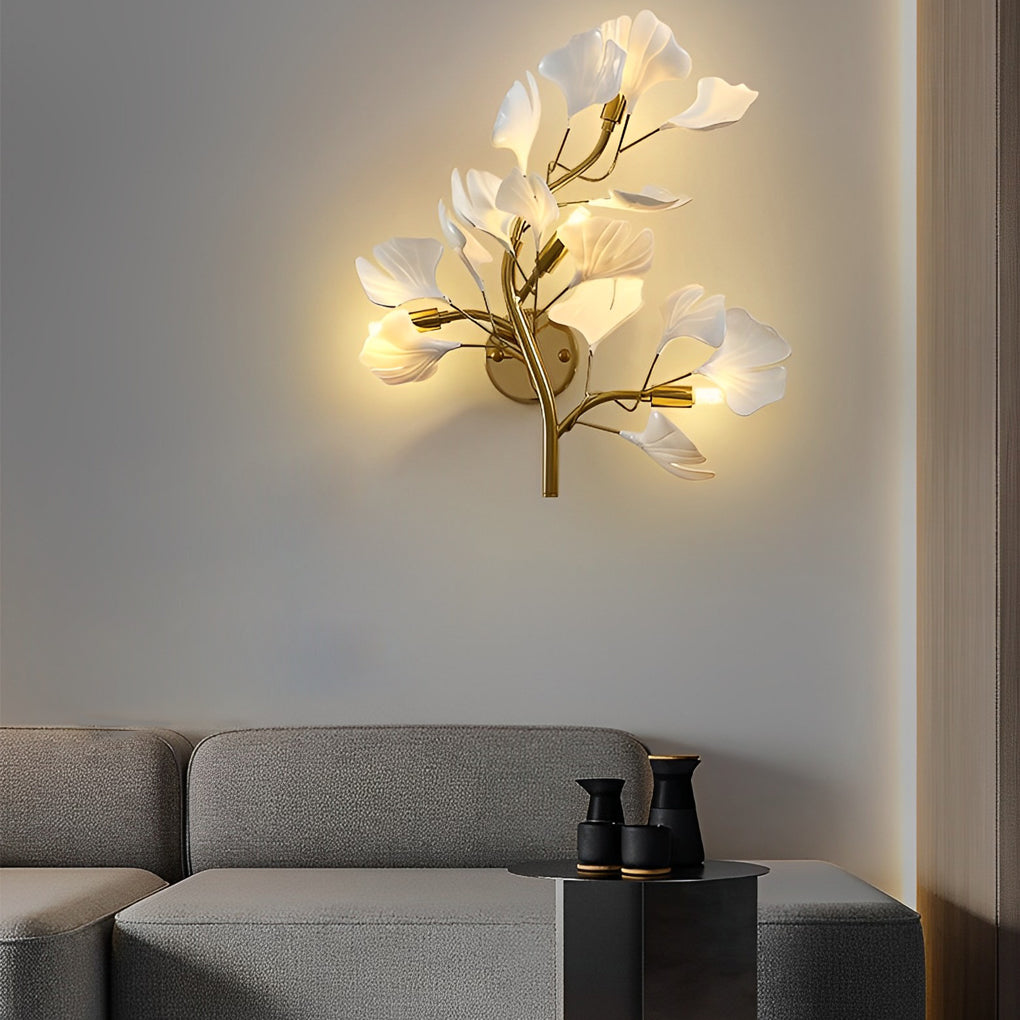 Ginkgo Biloba Leaves Branches 3 Step Dimming Gold Nordic Wall Lights Fixture-Lighom
