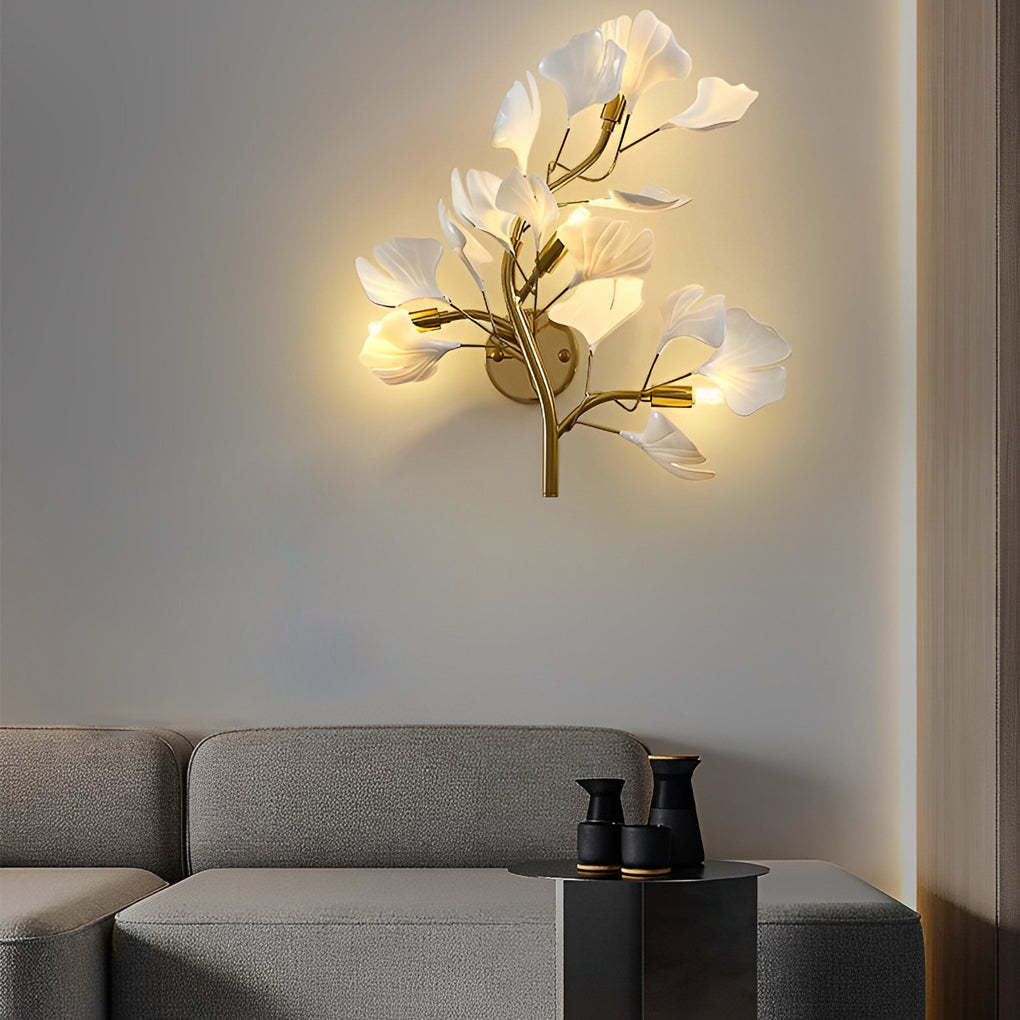 Ginkgo Biloba Leaves Branches 3 Step Dimming Gold Nordic Wall Lights Fixture-Lighom