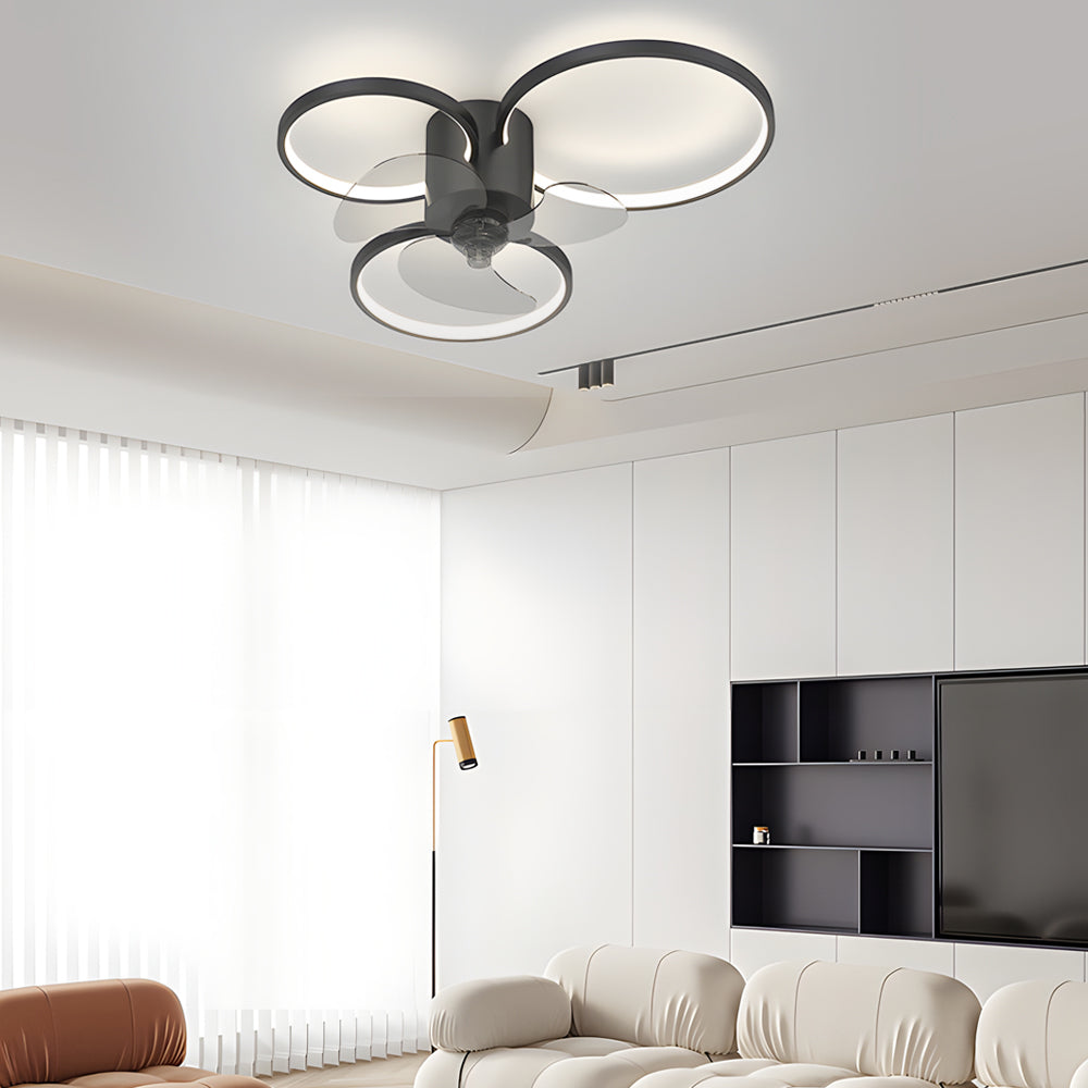 Square Round Rings Three Step Dimming LED Silent Modern Ceiling Fans Lamp-Lighom