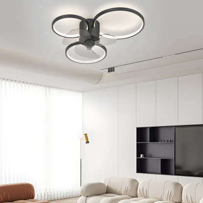 Square Round Rings Three Step Dimming LED Silent Modern Ceiling Fans Lamp-Lighom