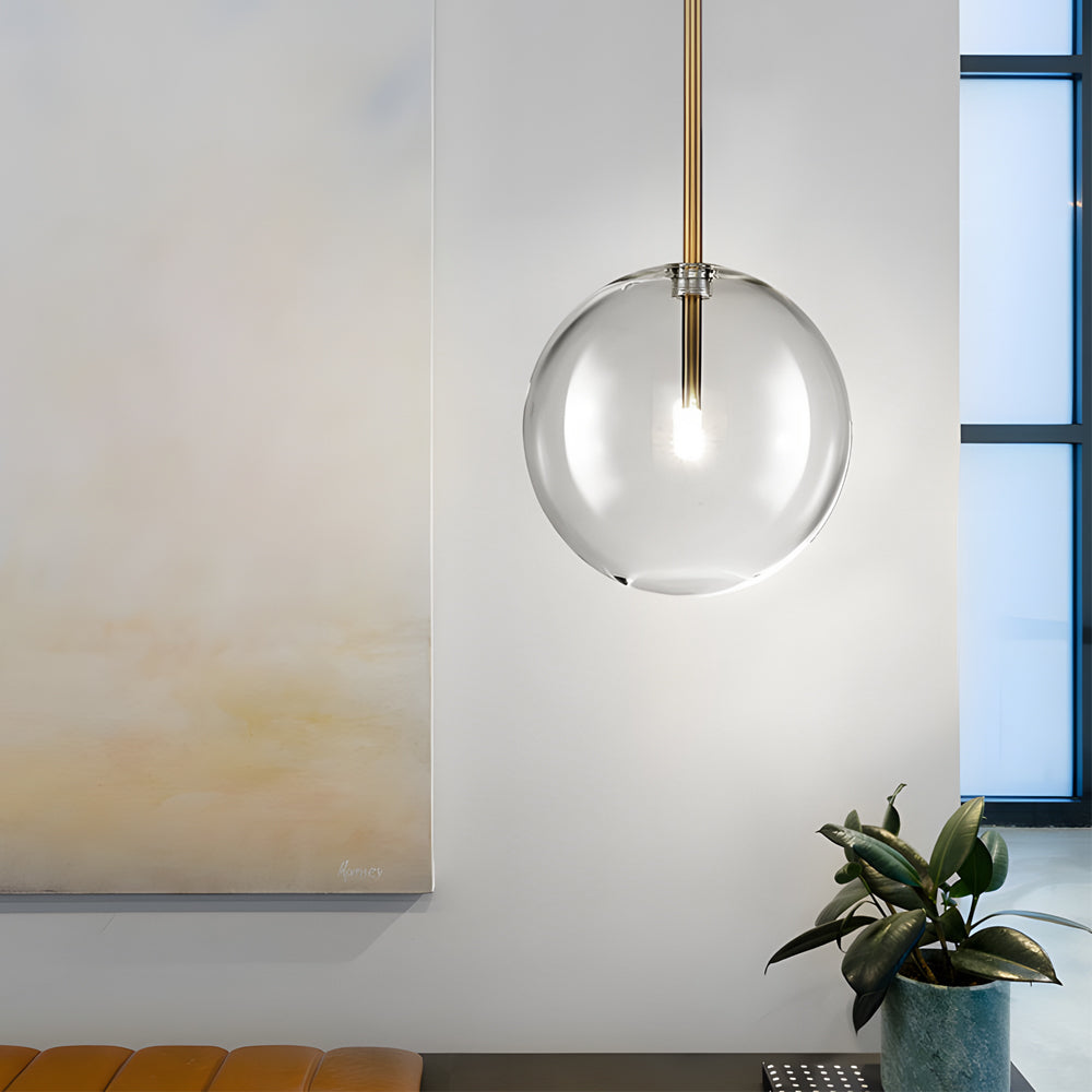 1-Light Clear Glass Globe Modern Pendant Light
