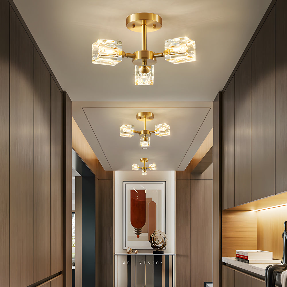 Shade bronze crystal semi-flush mount light, Lighom — 4-Light