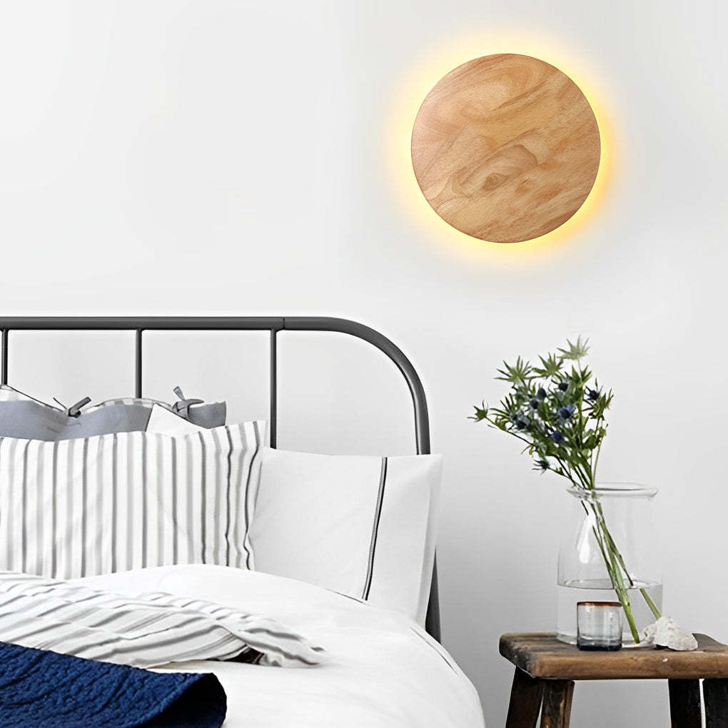 Round Oval Creative LED Wood Nordic Bedside Wall Lamp Wall Sconce Lighting-Lighom