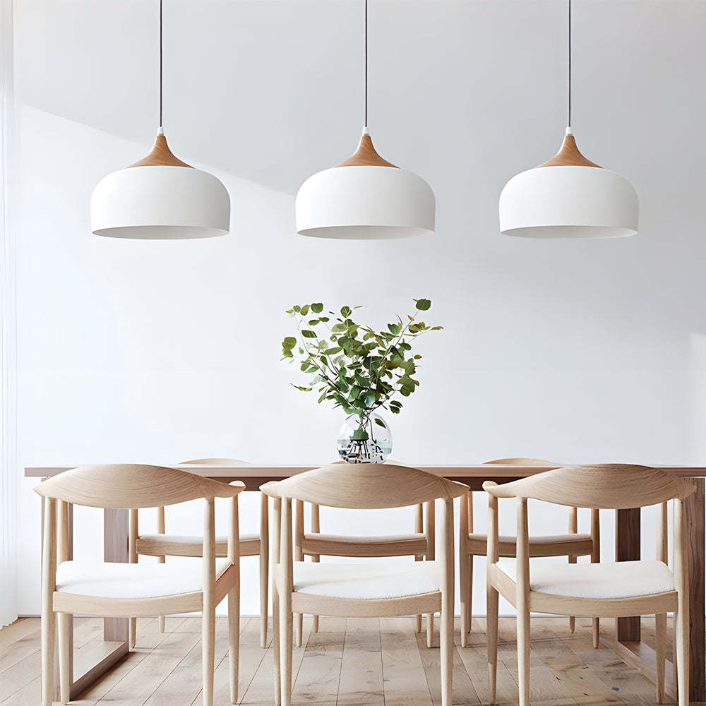 Dome Wood Detail Modern Island Pendant Light