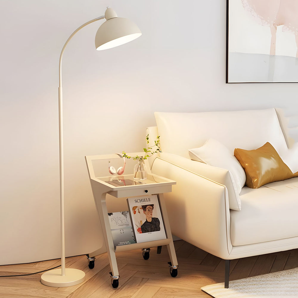 White Task Chrome Arc Floor Lamp with Dome Shade-Lighom