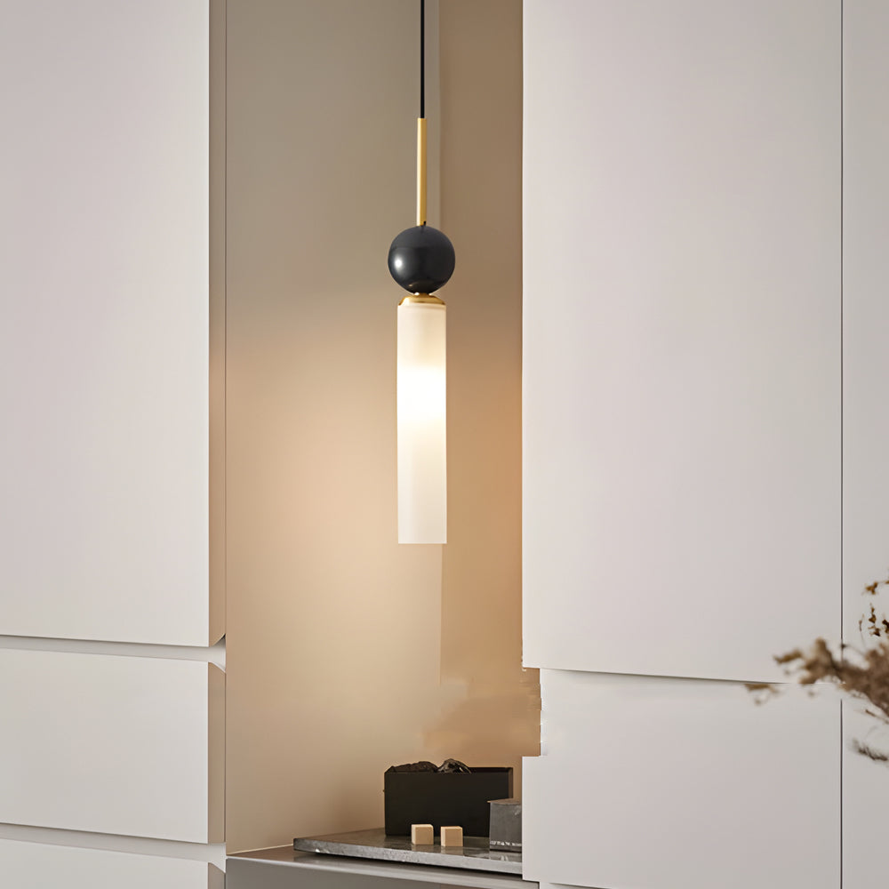 Modern vertical cylinder marble pendant lighting — Warm White (3000K) / Matte Black