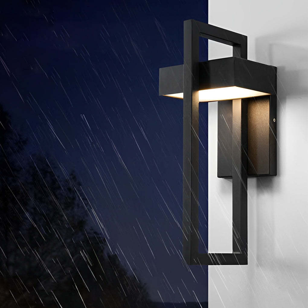 Rectangular Minimalist LED Waterproof Black Modern Outdoor Wall Lamp-Lighom
