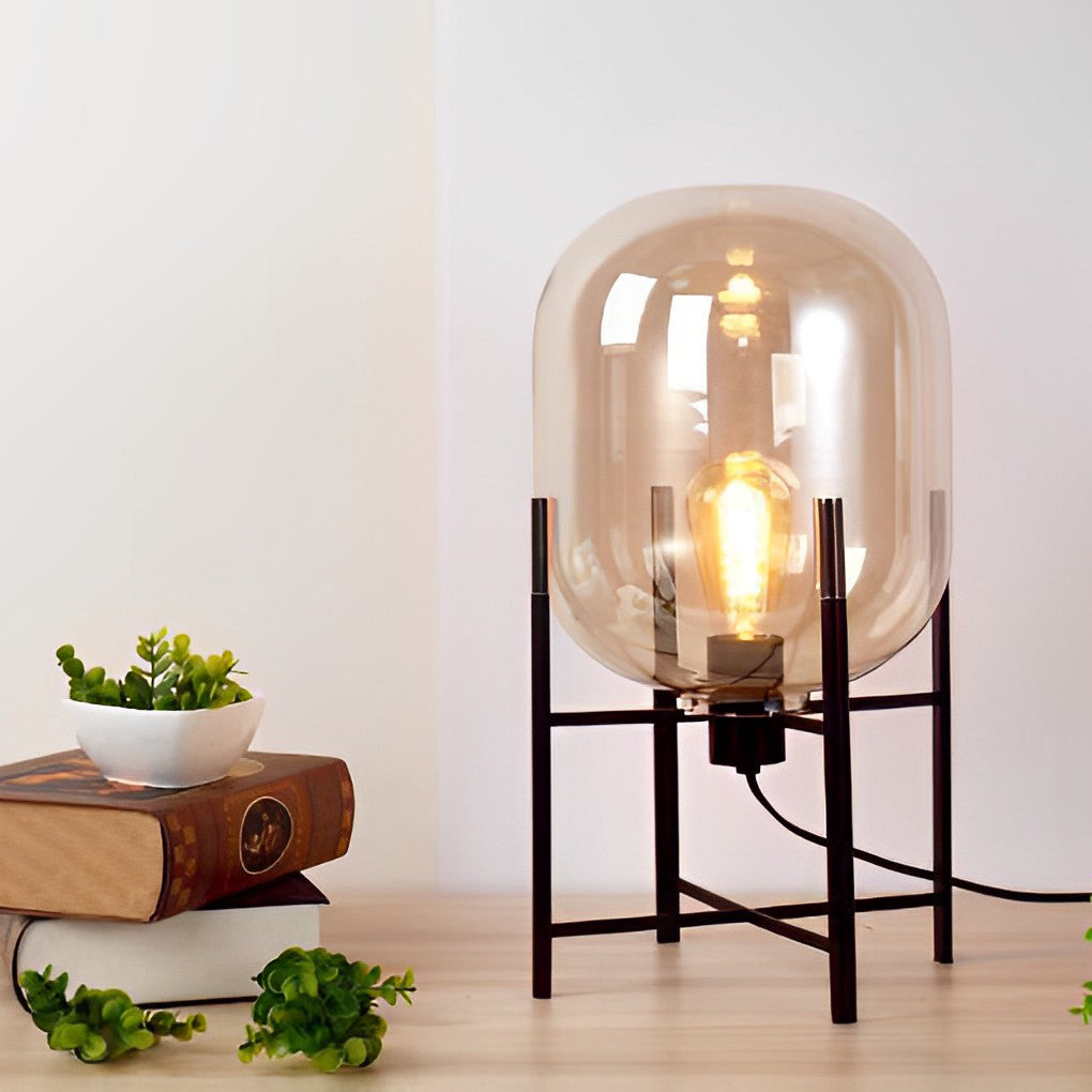 Industrial Metal Hand-Blown Glass Floor Lamp — Amber