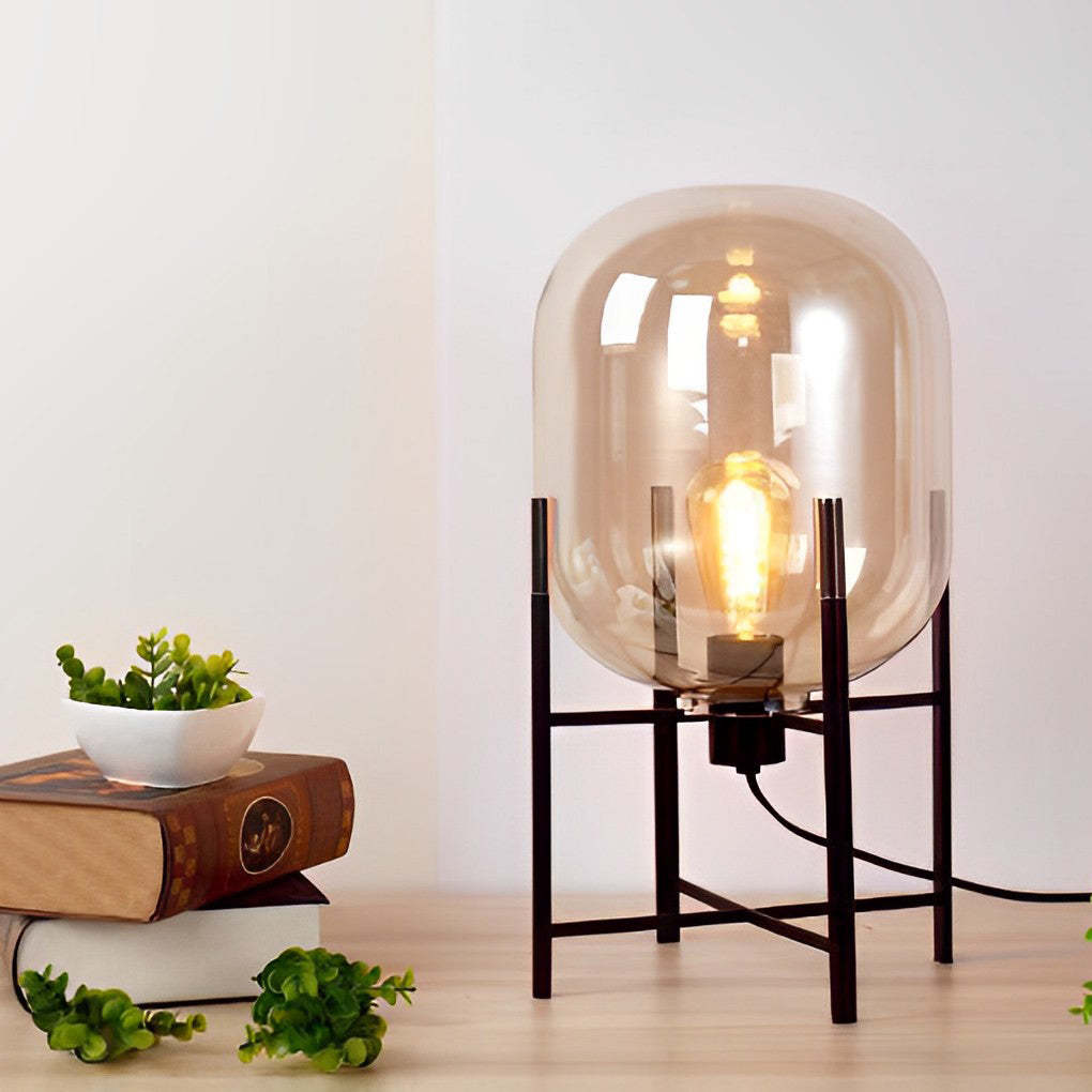 Industrial Metal Hand-Blown Glass Floor Lamp — Amber