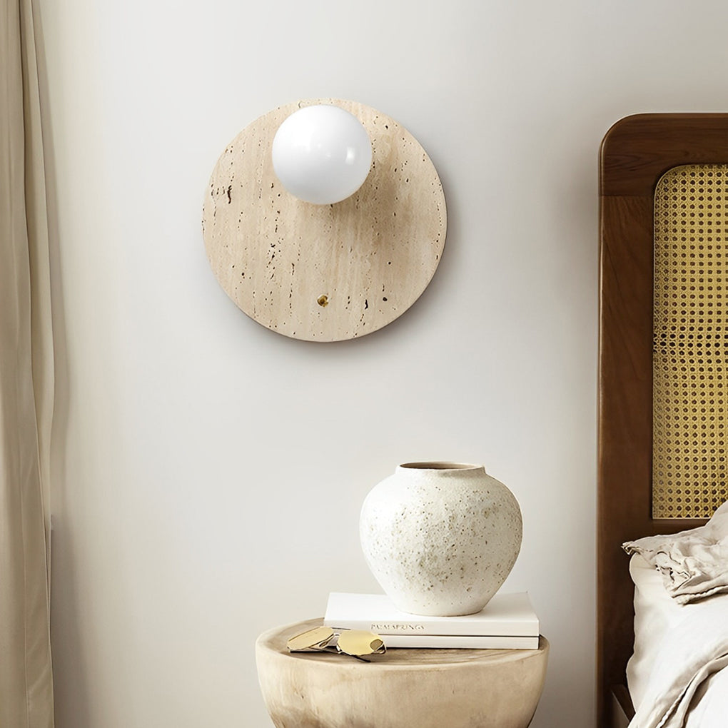 Round Yellow Travertine LED Wabi-Sabi Japanese Wall Light