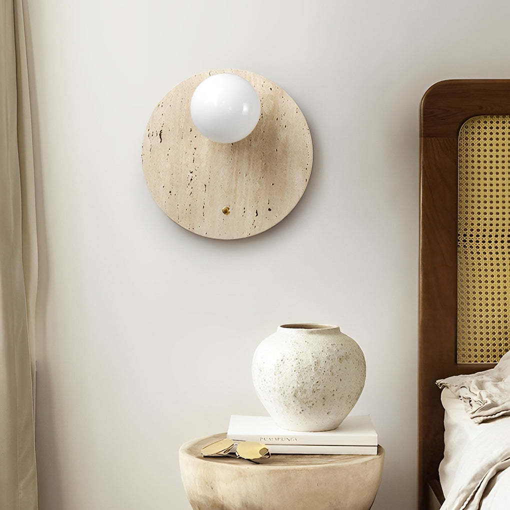 Round Long Yellow Travertine LED Wabi-sabi Japanese Style Wall Lights Fixture-Lighom