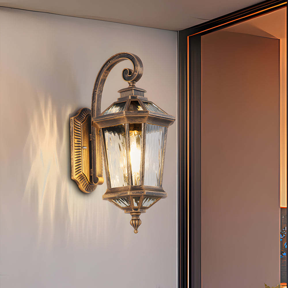 1-Light Black Clear Water Glass Outdoor Wall Light Lantern Wall Sconce Porch Wall Mounted Lights Exterior Wall Lamp-Lighom