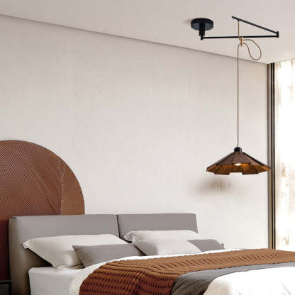 Wood Umbrella Dimmable Swing Arm Modern Chandelier