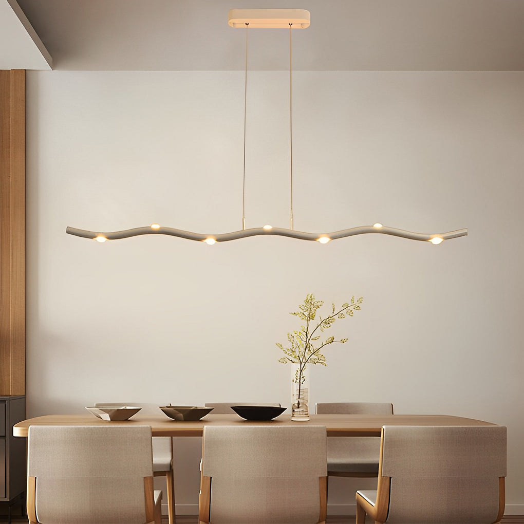 Long Strip Wave Branch Dimmable LED White Modern Chandelier