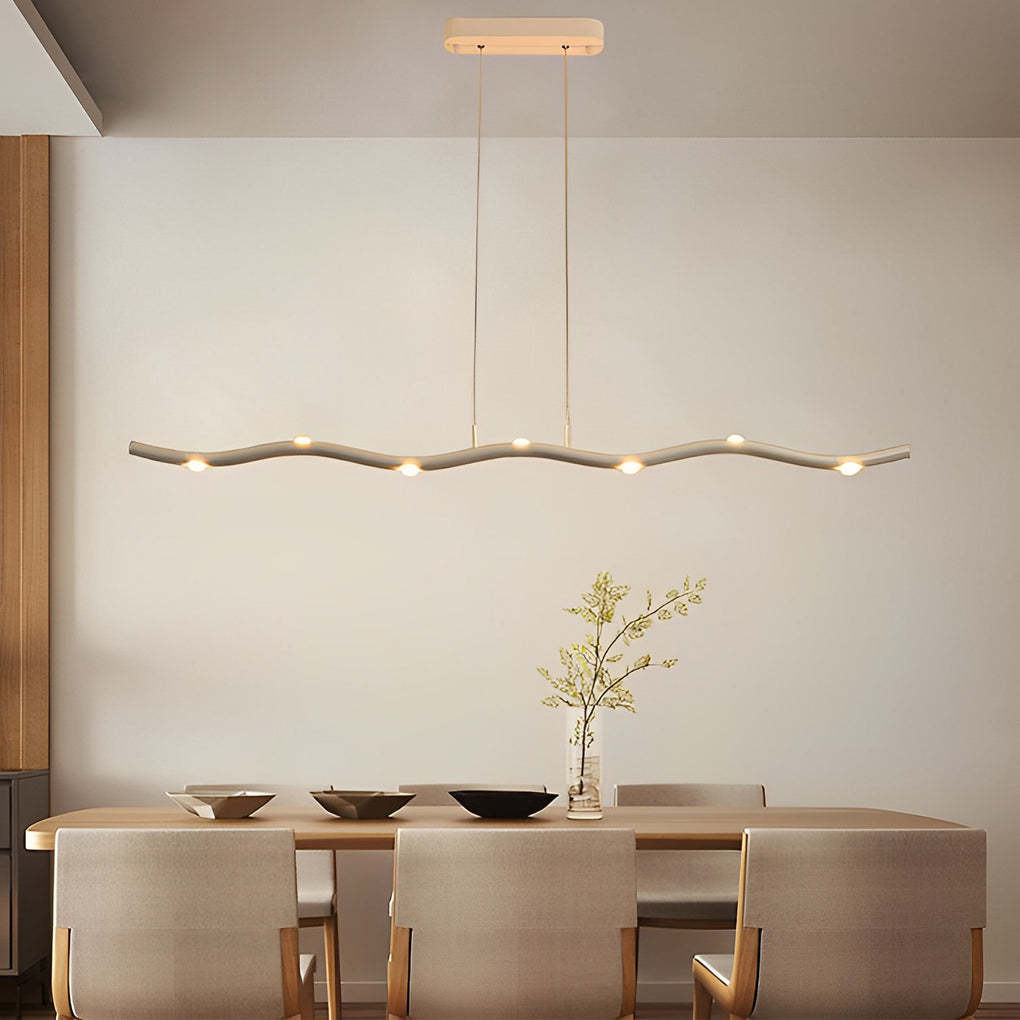 Long Strip Wave Branch Dimmable LED White Modern Chandelier
