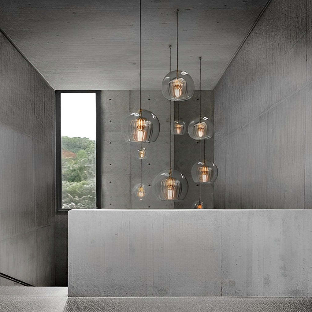 Double Layer Glass Shade Brass Chandelier