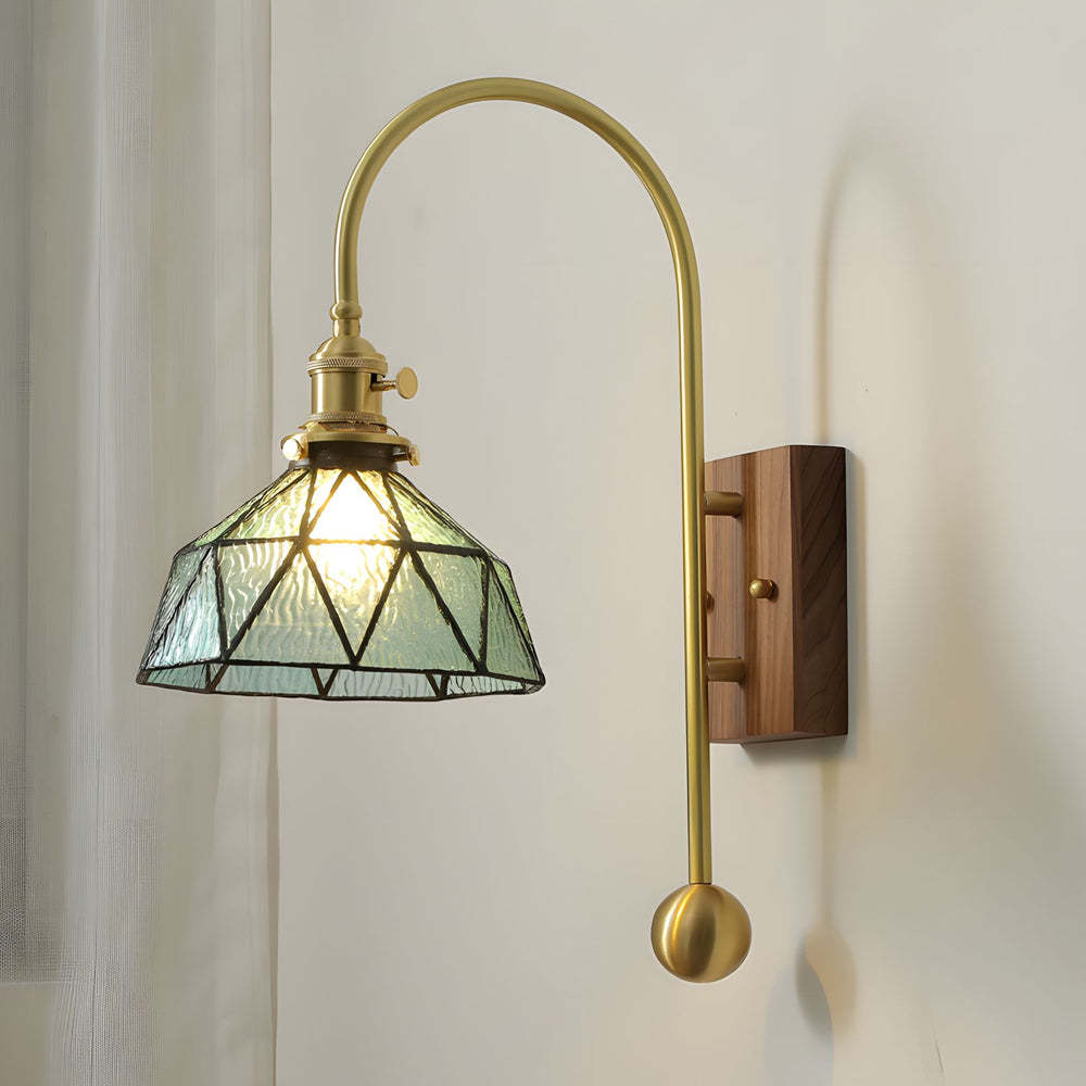 1 Head Vintage Brass Wall Light Glass Shade High Arm Wall Lamp-Lighom