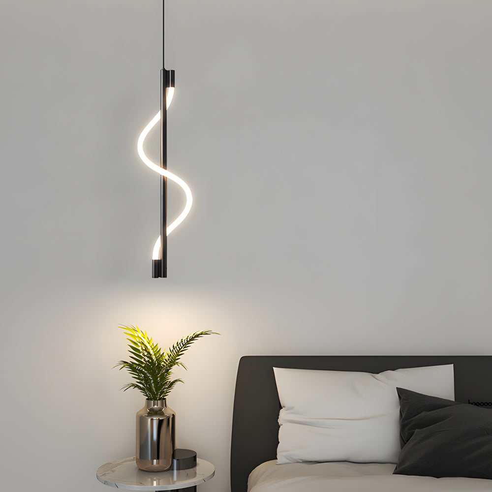 Bronze metal spiral vertical pendant lighting - modern — Matte Black
